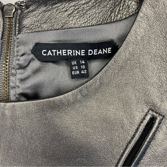 Catherine Deane Leather Sheath Dress Silver Gray/Black Women’s Size 10 or UK 14 - Picture 4 of 12